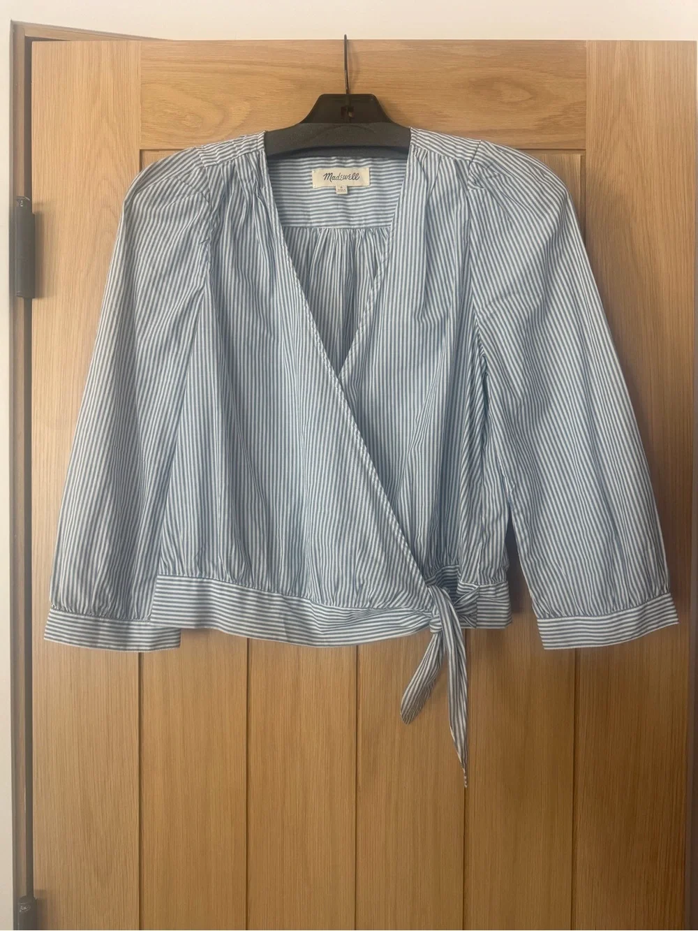 Madewell Blue and White Striped Wrap Blouse size S NWOT